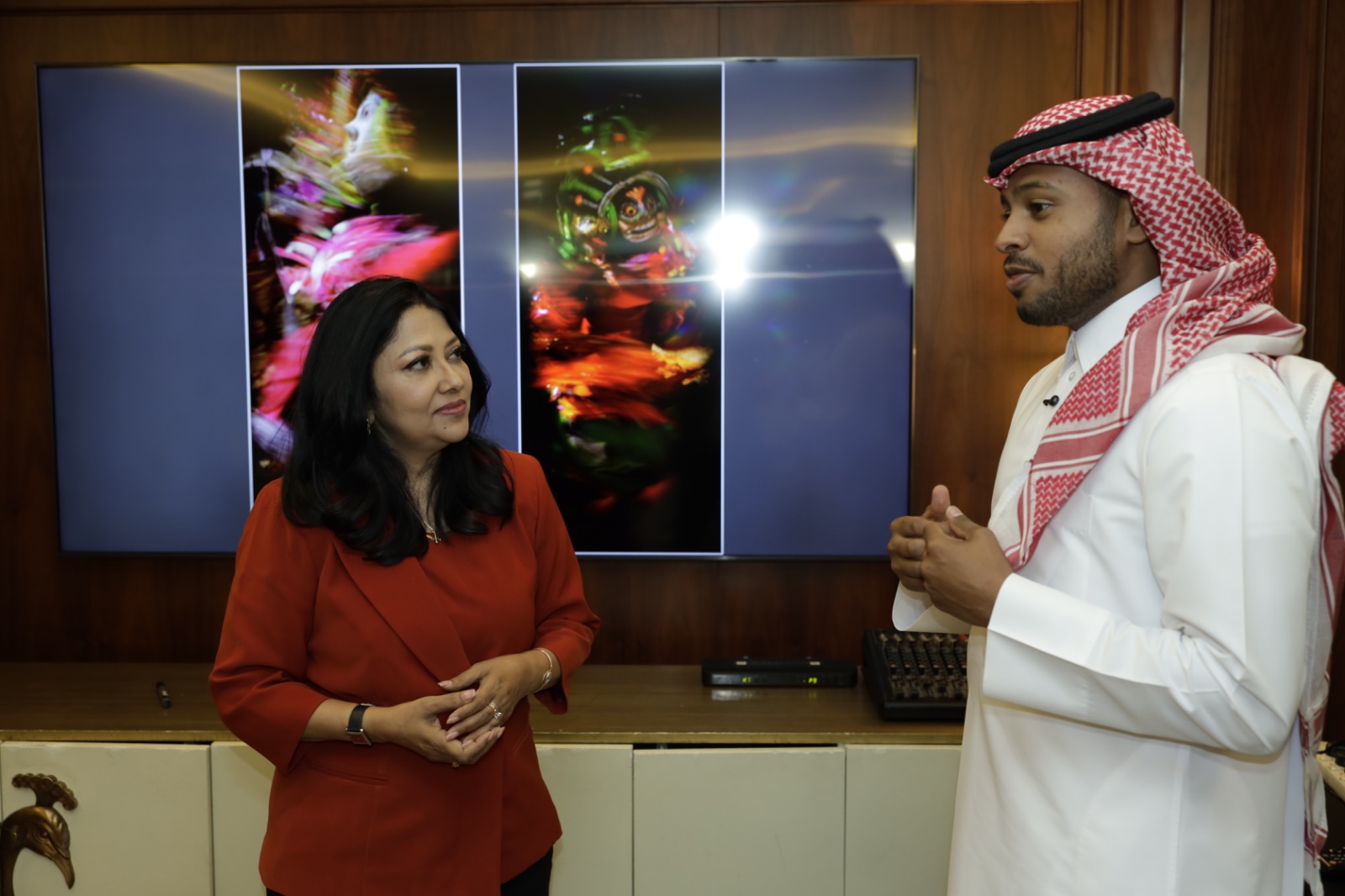Banasri Brandon in conversation with a guest speaker